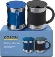 ☕️ cosori coffee mug set of 2 with heat-resistant handle & slip-resistant sleeve - 17 oz stainless steel cups, perfect for coffee, tea, water, cocoa, milk - best match with mug warmer - c1601-cm, black & blue logo