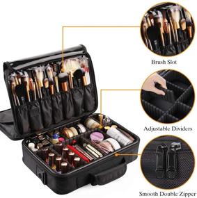 img 2 attached to 💼 Professional Waterproof Travel Cosmetic Case - VASKER Large Makeup Bag Organizer with 3 Layers, Portable Train Cases, Black, Brush Holder, Adjustable Divider - Perfect Gift for Women