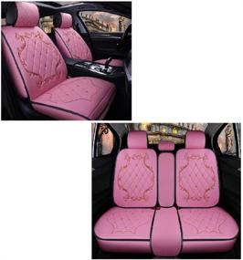 img 4 attached to 👑 JOJOHON Crown Car Seat Covers: Luxurious Winter Leather Seats in Pink – Unisex, Fully Surrounded, PU Leather and 3D Breathable Fabric