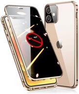 📱 [upgraded] kumwum anti peep case for iphone 12 mini - gold: mangnetic cover, 360 double-sided tempered glass aluminium bumper, camera lens protector logo