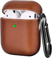 👛 v-moro натуральный кожаный чехол для airpods: премиум защитный чехол с видимым передним светодиодным индикатором для airpods 1 и 2 - коричневый логотип