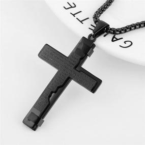 img 2 attached to HZMAN Stainless Steel Cross Pendant Necklace with Lord's Prayer on Rolo, Cable and Wheat Chain for Religious Wear