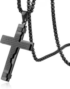 img 3 attached to HZMAN Stainless Steel Cross Pendant Necklace with Lord's Prayer on Rolo, Cable and Wheat Chain for Religious Wear