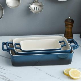 img 3 attached to 🍽️ Shop the KOOV Bakeware Set: 3-Piece Ceramic Baking Dish in Gradient Blue - Perfect for Cooking, Casseroles, Cakes, and More!