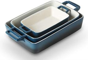 img 4 attached to 🍽️ Shop the KOOV Bakeware Set: 3-Piece Ceramic Baking Dish in Gradient Blue - Perfect for Cooking, Casseroles, Cakes, and More!