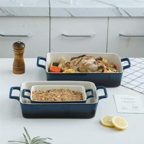 img 1 attached to 🍽️ Shop the KOOV Bakeware Set: 3-Piece Ceramic Baking Dish in Gradient Blue - Perfect for Cooking, Casseroles, Cakes, and More!
