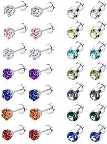 img 4 attached to Multicolor Cubic Zirconia Cartilage Helix Earrings Set - Tornito 7-14 Pairs of Screwback Stainless Steel CZ Stud Earrings for Women and Girls, 4MM Size