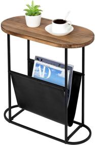 img 4 attached to 🔥 Modern Oval Rustic Side Table with Burnt Wood Finish and Magazine Holder Pouch