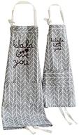 love you kitchen aprons set - mommy & me matching cooking aprons for women and girls, grey retro design, sayings 'love you', cotton fabric ideal for kitchen, baking, salon - pinafore style vintage apron logo