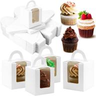 🧁 uplama white single cupcake boxes - 60pcs with clear window inserts and handle - perfect cupcake carriers and pastry containers for wedding favor boxes and bakery wrapping логотип