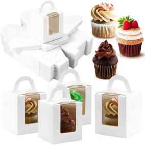 img 4 attached to 🧁 UPlama White Single Cupcake Boxes - 60PCS with Clear Window Inserts and Handle - Perfect Cupcake Carriers and Pastry Containers for Wedding Favor Boxes and Bakery Wrapping