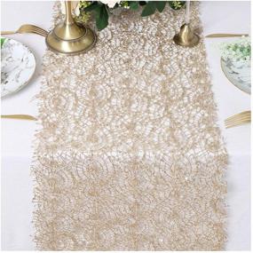 img 4 attached to 🍾 QueenDream Champagne Gold Glitter Sequin Mesh Table Runner 2 Pack - 12x80 Inches Shimmer Table Linen for Christmas, Winter Party, Fabric Decorations