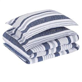 img 3 attached to 🛏️ Amazon Basics Reversible Comforter Bedding Set - Full/Queen, Blue Denim/Beige Stripes: Ultra-Soft & Light-Weight Microfiber
