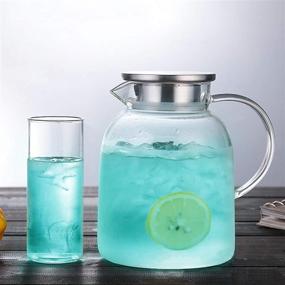 img 2 attached to 🍹 Hedume 2 Liter 68 Ounces Glass Pitcher with Lid - Premium Heat Resistant Glass Beverage Carafe for Iced Tea, Wine, Coffee, Milk, Juice & More