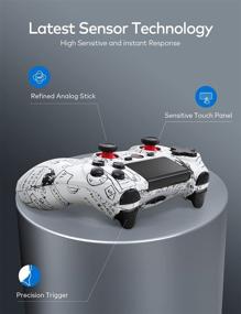 img 2 attached to 🎮 FaRuiX PS4 Wireless Game Controller with Dual Vibration, 6-Axis Gyro, Built-in Speaker, 3.5mm Audio Jack, 1000mAh - Graffiti White