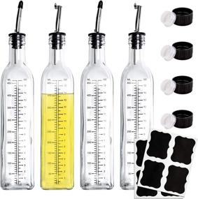 img 4 attached to 🍶 Kingrol Set of 4 Glass Oil Dispenser Bottles - Clear Cruets with Stainless Steel Pourers & Chalkboard Labels - 17 oz Capacity