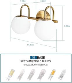 img 2 attached to 🛀 2-Light Brushed Brass Modern Bathroom Vanity Light Fixture - Milk White Globe Glass Shade, Wall Bar Sconce Lighting for Bath Vanity Mirrors (G9 Bulb Not Included)