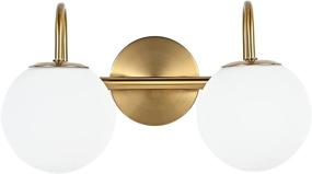 img 4 attached to 🛀 2-Light Brushed Brass Modern Bathroom Vanity Light Fixture - Milk White Globe Glass Shade, Wall Bar Sconce Lighting for Bath Vanity Mirrors (G9 Bulb Not Included)