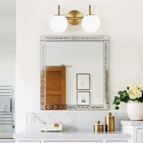 img 3 attached to 🛀 2-Light Brushed Brass Modern Bathroom Vanity Light Fixture - Milk White Globe Glass Shade, Wall Bar Sconce Lighting for Bath Vanity Mirrors (G9 Bulb Not Included)