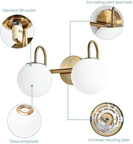 img 1 attached to 🛀 2-Light Brushed Brass Modern Bathroom Vanity Light Fixture - Milk White Globe Glass Shade, Wall Bar Sconce Lighting for Bath Vanity Mirrors (G9 Bulb Not Included)