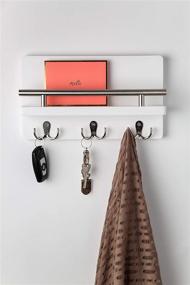 img 2 attached to 📬 Contemporary Wall Mount Mail and Magazine Organizer with Key Holder - 3 Double Hooks for Modern Wall Decor in Entryway - Pine Wood White Mail Holder