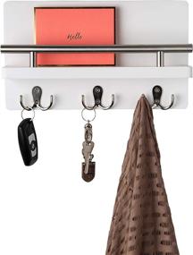 img 4 attached to 📬 Contemporary Wall Mount Mail and Magazine Organizer with Key Holder - 3 Double Hooks for Modern Wall Decor in Entryway - Pine Wood White Mail Holder