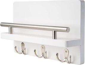 img 1 attached to 📬 Contemporary Wall Mount Mail and Magazine Organizer with Key Holder - 3 Double Hooks for Modern Wall Decor in Entryway - Pine Wood White Mail Holder