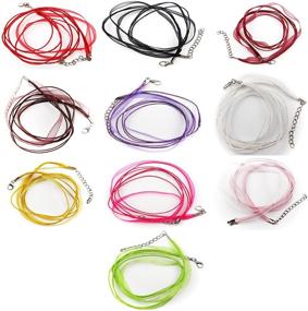 img 3 attached to 🎀 All In One 12 Colors Organza Ribbon Waxen Cord with Lobster Clasp Necklaces: Mix Color Set of 25pcs, 43cm (17inch) Length