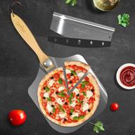 12x14-inch pizza peel with 14-inch pizza rocker cutter set | kogostar metal pizza spatula and turning peel with foldable wood handle | easy storage, safe baking, and slicing pizza bread logo