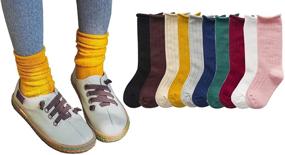 img 1 attached to Candy-Colored CHUNG Girls Cotton Slouch Socks: 10 Pairs, Solid Roll Edge, Calf-High Length