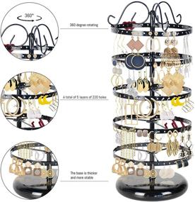 img 2 attached to 📿 LASZOLA 5 Tiers 360° Rotating Earring Holder Organizer: 220 Holes Metal Jewelry Display Rack Stand Tower - 14x6.3 Inch (Black)