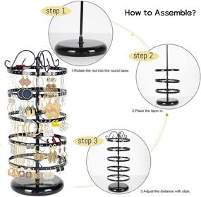img 1 attached to 📿 LASZOLA 5 Tiers 360° Rotating Earring Holder Organizer: 220 Holes Metal Jewelry Display Rack Stand Tower - 14x6.3 Inch (Black)