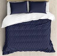 🔵 ambesonne navy blue duvet cover set - chevron zigzag ornamental herringbone pattern - queen size bedding set with 2 pillow shams logo