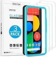 omoton [3 pack] защитное стекло с закалкой для экрана google pixel 5 - каркас для выравнивания - антицарапающая пленка для google pixel 5 логотип