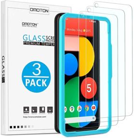 img 4 attached to OMOTON [3 Pack] Защитное стекло с закалкой для экрана Google Pixel 5 - Каркас для выравнивания - Антицарапающая пленка для Google Pixel 5