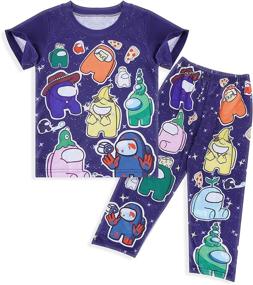 img 4 attached to 👖 Boys & Girls T-Shirt Set: 2-Piece Shirt and Pants Set featuring Cute Cartoon Patterns