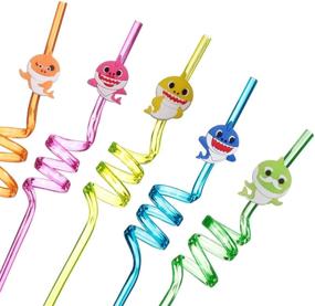 img 3 attached to 🦈 27-Piece Set of Baby Shark Reusable Plastic Drinking Straws with Cleaning Brushes - Ideal for Baby Shark Party Supplies, Birthday Party Decorations and Favors