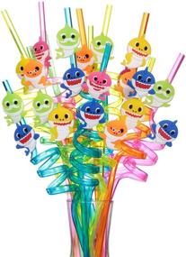 img 4 attached to 🦈 27-Piece Set of Baby Shark Reusable Plastic Drinking Straws with Cleaning Brushes - Ideal for Baby Shark Party Supplies, Birthday Party Decorations and Favors