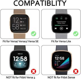 img 3 attached to 📟 Тобфит [2 шт] Металлические браслеты совместимые с Fitbit Versa 2 - Наручные браслеты из нержавеющей стали с магнитным замком и защитным чехлом TPU для экрана (черный и розовое золото, малый размер)