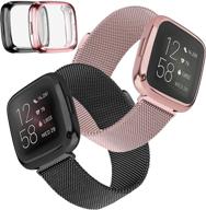 📟 tobfit [2 pack] metal bands compatible with fitbit versa 2 - stainless steel magnetic wristbands with full coverage tpu screen protector case (black & rose gold, small) logo