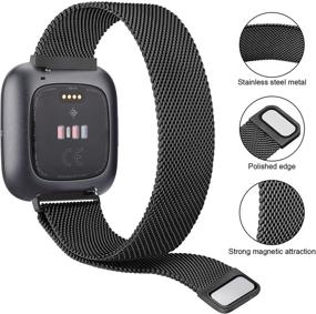 img 1 attached to 📟 Тобфит [2 шт] Металлические браслеты совместимые с Fitbit Versa 2 - Наручные браслеты из нержавеющей стали с магнитным замком и защитным чехлом TPU для экрана (черный и розовое золото, малый размер)