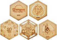 🐉 dnd decorative wood coasters: exquisite table mug cup mats engraved with dragon, d20 & cthulhu (set of 5) logo