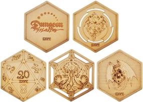 img 4 attached to 🐉 DND Decorative Wood Coasters: Exquisite Table Mug Cup Mats Engraved with Dragon, D20 & Cthulhu (Set of 5)