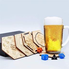 img 3 attached to 🐉 DND Decorative Wood Coasters: Exquisite Table Mug Cup Mats Engraved with Dragon, D20 & Cthulhu (Set of 5)