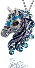 img 1 attached to 🐴 DianaL Boutique Elegant Horse Pendant Necklace - Enamel Crystals on 21" Chain, Gift Boxed (Blue)