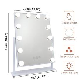 img 3 attached to 💄 Hansong Makeup Mirror with Lights - Vanity Light-up Professional Mirror with 10x Magnification & 3 Lighting Modes - Detachable Cosmetic Mirror with 12 Dimmable Bulbs