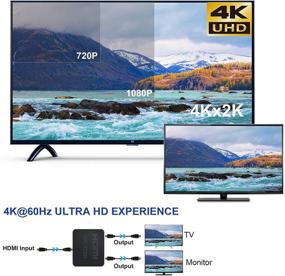 img 2 attached to 🔌 4K@60Hz HDMI Сплиттер - Автоматическое масштабирование, Дублирующие выходы 1x2 для 2 мониторов, Поддержка 3840x2160@60Hz, HDCP2.2, HDR, RGB 4:4:4, 18,5 Гбит/с, 1080P, 3D