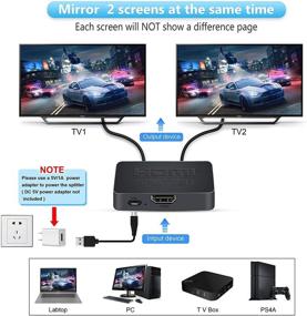 img 1 attached to 🔌 4K@60Hz HDMI Сплиттер - Автоматическое масштабирование, Дублирующие выходы 1x2 для 2 мониторов, Поддержка 3840x2160@60Hz, HDCP2.2, HDR, RGB 4:4:4, 18,5 Гбит/с, 1080P, 3D