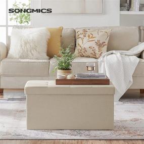 img 3 attached to 🪑 SONGMICS Storage Ottoman Bench: Foldable Seat with 80L Capacity to Maximize Space in Bedroom or Hallway, Beige