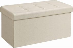 img 4 attached to 🪑 SONGMICS Storage Ottoman Bench: Foldable Seat with 80L Capacity to Maximize Space in Bedroom or Hallway, Beige